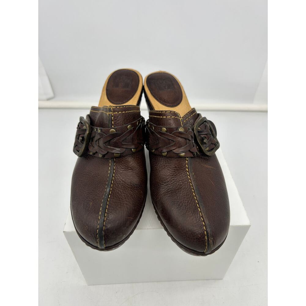 Frye Women's Brown Terri Woven Leather Gore Round Toe Mules Shoes Size 8M